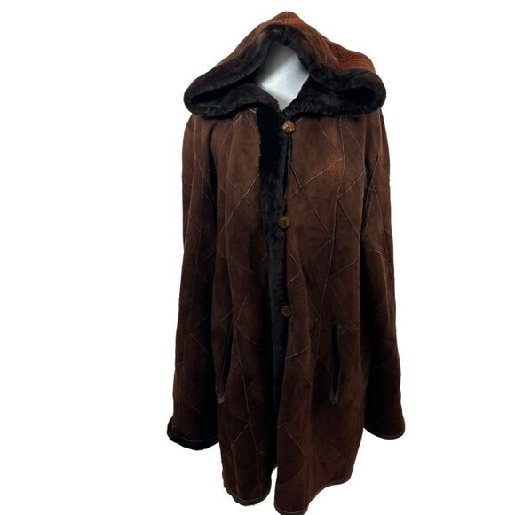 Ladies Marco Gianotti Suede and Shearling Hooded Parka Size Large - Picture 1 of 16